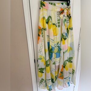 Her Destiny Sunshine Lemon-Print Maxi Skirt Yellow Floral Wrap Style Medium NWT